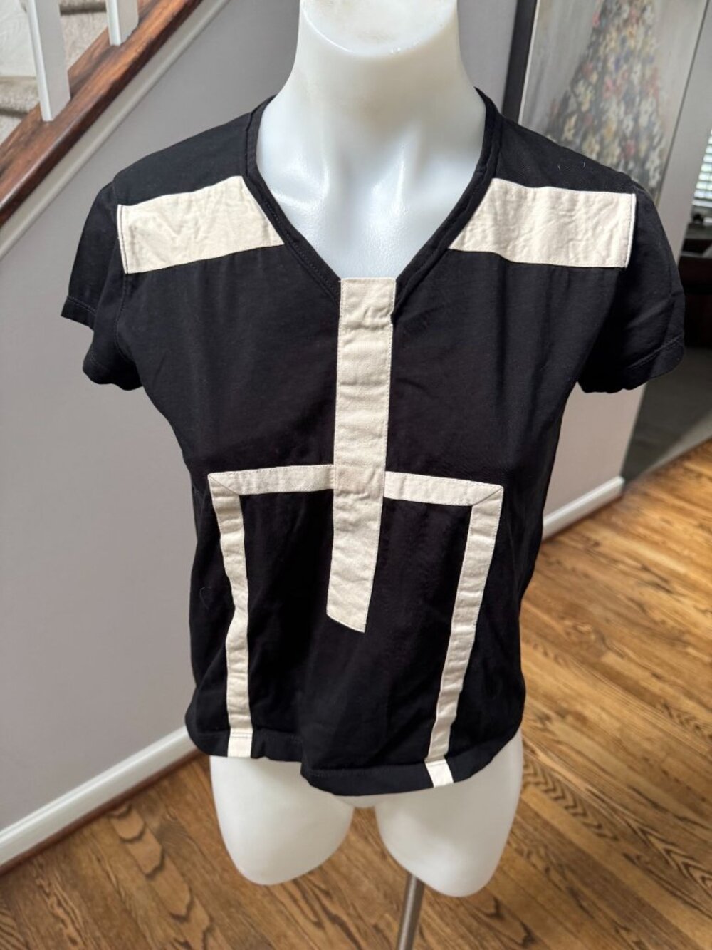 RICK OWENS DRKSHDW Geometric Cotton Tee T-Shirt Black White Small